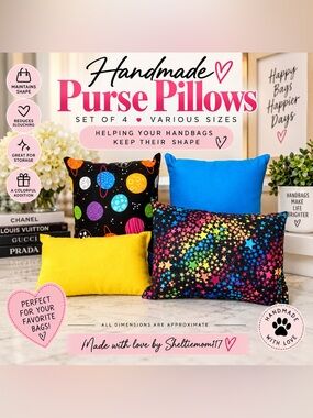 🌈 Handmade Purse Pillows Set of 4 • Various Sizes • Bag Shapers